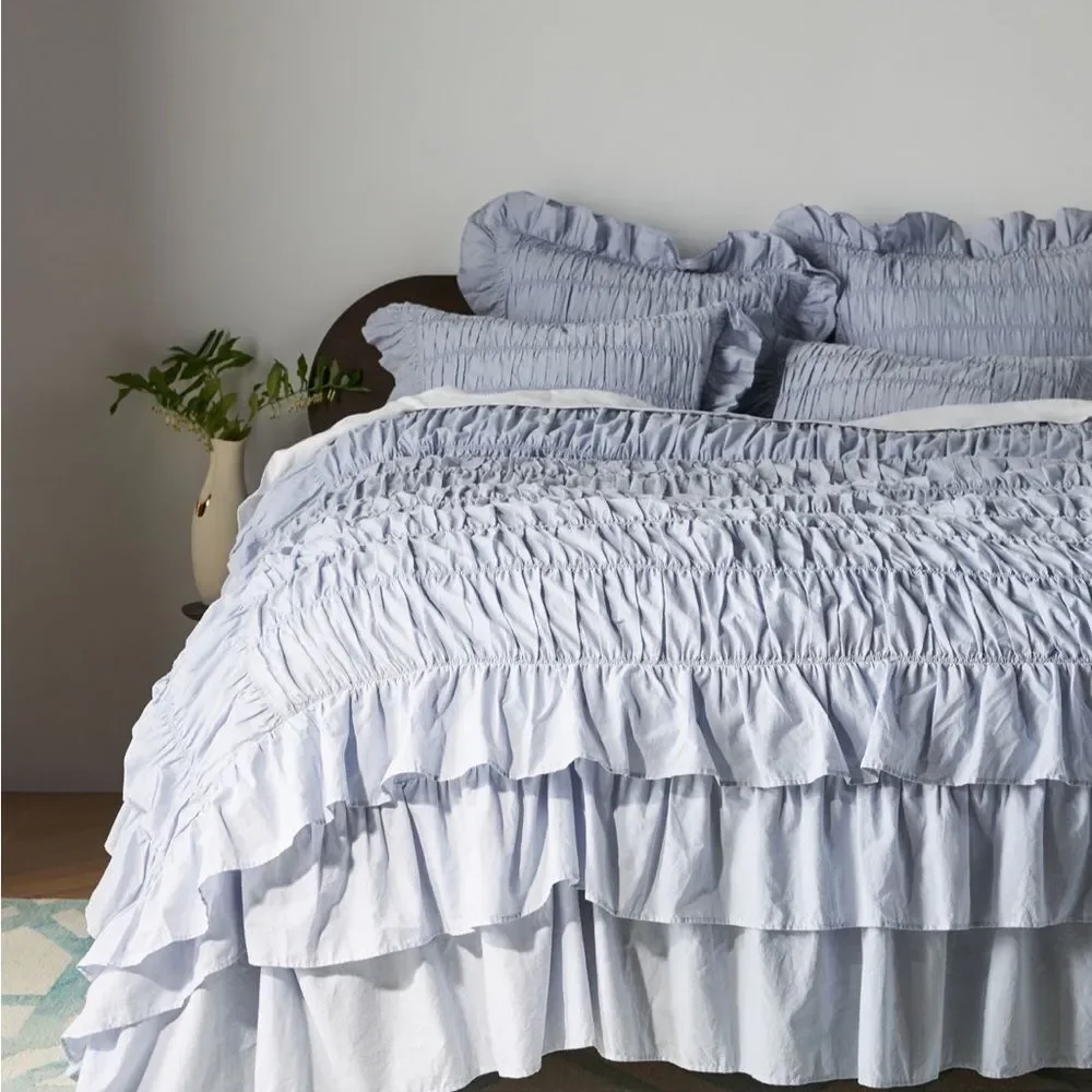 Anthropologie Shyla Ruffled Duvet Light Blue California King